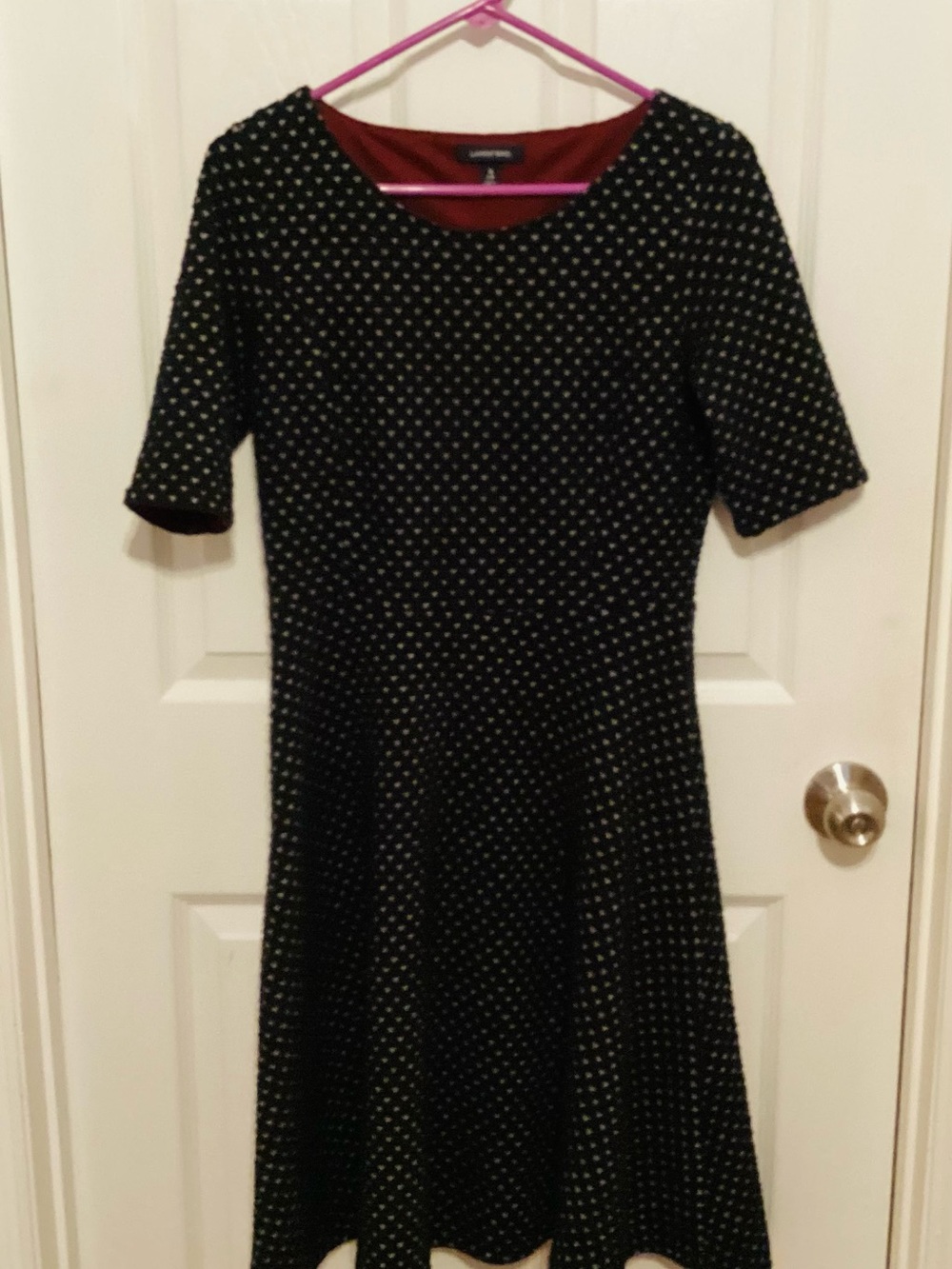 Lands' End Black Midi Dress with Cream Dot Print